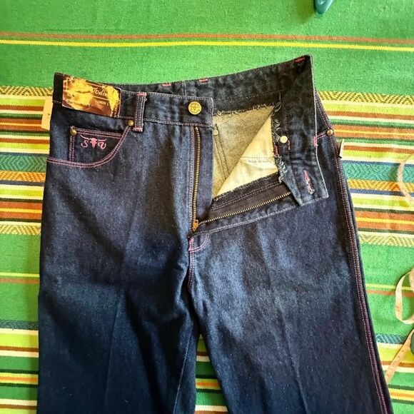 VTG 1970s Sergio Valente Pink Topstich Straight Leg Blue Jeans 27" NWT deadstock - Picture 7 of 10